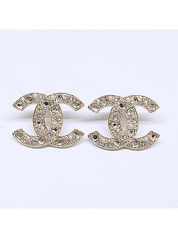 Chanel CHANEL B25P Rhinestone Coco Mark Earrings, Gold, Women's (view 1)