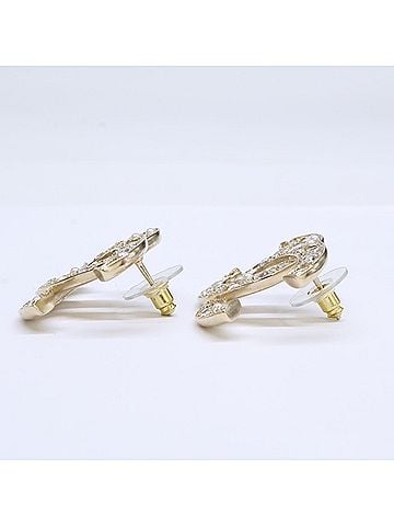 Chanel CHANEL B25P Rhinestone Coco Mark Earrings, Gold, Women's (view 2)