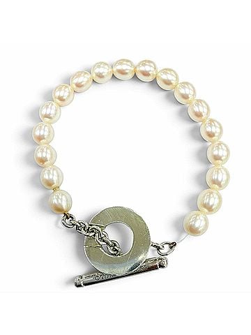 Tiffany & Co. TIFFANY&amp;Co. Tiffany Freshwater Pearl 925 Toggle Bracelet, Silver, Total Weight 21.2g, Women's. (view 2)