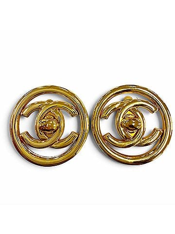 Chanel CHANEL Vintage 97P Metal Coco Mark Round Earrings, Gold, Made in France, Women's, with Box. (view 1)