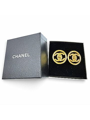 Chanel CHANEL Vintage 97P Metal Coco Mark Round Earrings, Gold, Made in France, Women's, with Box. (view 2)
