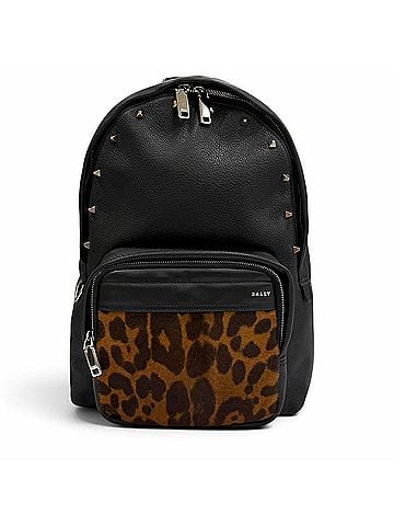 Bally BALLY Wolfson logo hardware stud design calfskin leather backpack/daypack in black and brown for women. (view 1)
