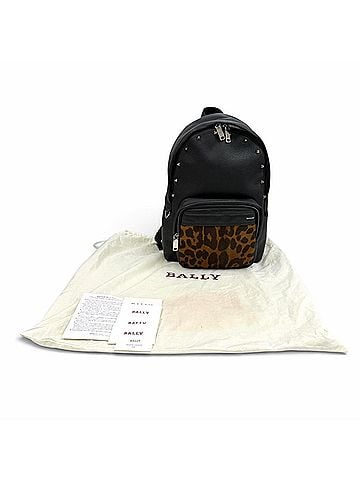 Bally BALLY Wolfson logo hardware stud design calfskin leather backpack/daypack in black and brown for women. (view 2)
