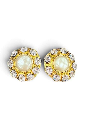 Chanel CHANEL Vintage Metal Eco-Pearl Cristel Bijou Earrings, Gold, Made in France, Women's, with Box (view 1)
