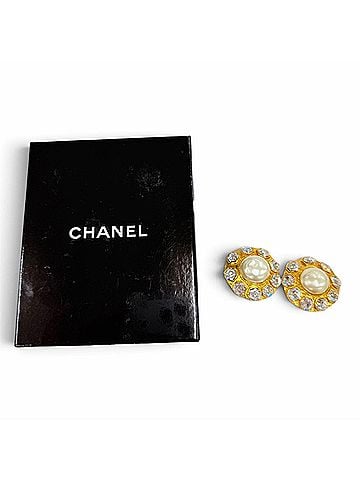 Chanel CHANEL Vintage Metal Eco-Pearl Cristel Bijou Earrings, Gold, Made in France, Women's, with Box (view 2)