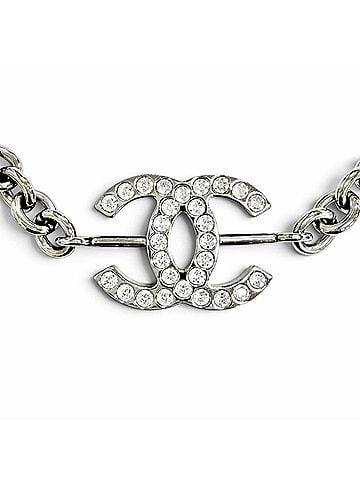 Chanel CHANEL B25C ABE839 Coco Mark Rhinestone Chain Necklace, Silver, Made in Italy, Women's Accessory (view 1)