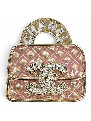 Chanel CHANEL Rhinestone Matelassé Bag Motif Brooch with Coco Mark Logo (B24S) - Gold &amp; Pink Made in Italy Women's (view 1)
