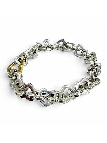 Tiffany & Co. TIFFANY&amp;Co. Tiffany Vintage Heart Link Bracelet 925 750 (YG) Silver Yellow Gold Weight 35.5g Women's (view 2)