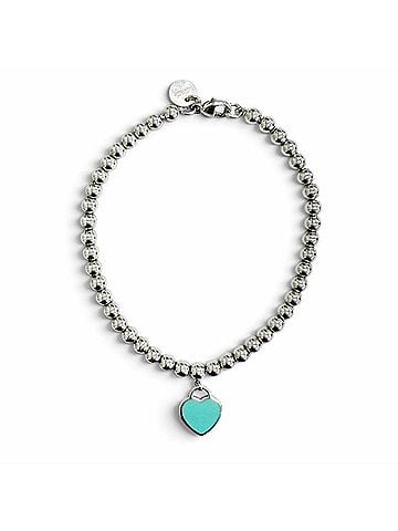 Tiffany & Co. TIFFANY&amp;Co. Return to Tiffany Mini Heart Tag Bead Bracelet, AG925 Silver, Blue, Women's, with Box and Dust Bag. (view 1)