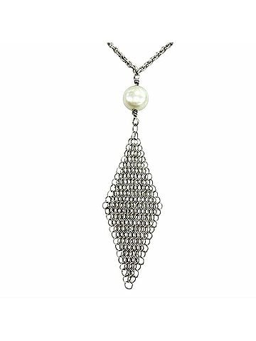 Tiffany & Co. TIFFANY&amp;Co. Tiffany &amp; Co. Elsa Peretti Mesh Tassel Pendant 925 Freshwater Pearl Necklace Silver Weight 3.1g Women's (view 1)