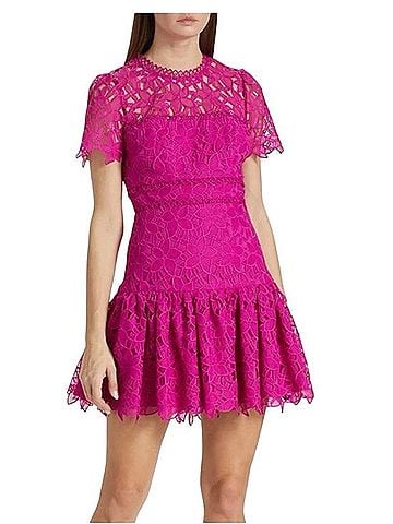 Monique Lhuillier ML Monique Lhuillier Short-Sleeve Floral Lace Cocktail Minidress Cocktail Dress (view 1)