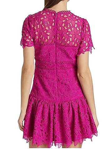 Monique Lhuillier ML Monique Lhuillier Short-Sleeve Floral Lace Cocktail Minidress Cocktail Dress (view 2)