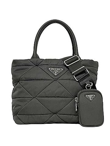 Prada Prada 2-way bag, padded, Re-Nylon tote 1BG373_RDJN_F0048_V_B9M, size 25, IC tag compatible, PRADA nylon, Mercury Grey, Women's. (view 1)