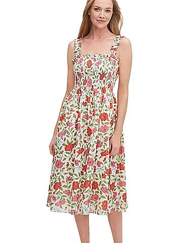 Kate Spade New York Bold Garden Blooms Smocked Dress with Pockets Casual Dress (view 1)