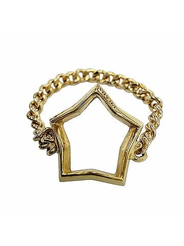 Prada PRADA 1IA044 Brass Metal Star Chain Ring, Gold, Women's, Made in Italy, Comes with Box and Dust Bag. (view 1)