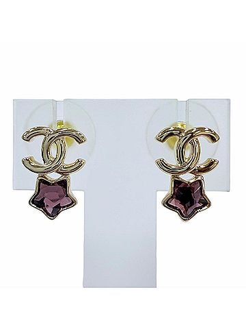Chanel CHANEL B25P ABF183 Coco Mark Star Crystal Bijou Earrings, Gold and Pink, Made in Italy, Women's (view 1)