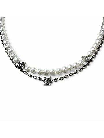 Louis Vuitton LOUIS VUITTON (Louis Vuitton) 2024 model M01781 Pearl Fusion Necklace, Silver/White, Men's, with Box and Dust Bag. (view 1)