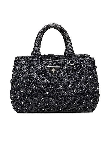 Prada Raffia Effect Crochet Pois Satchel (view 1)