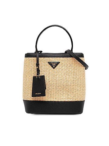 Prada Medium Saffiano Trimmed Paglia Panier Bag (view 1)