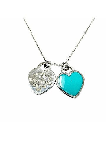 Tiffany & Co. TIFFANY&amp;Co. Tiffany &amp; Co. Return to Mini Double Heart Tag 1P Diamond Pendant AG925 Necklace Silver Blue Women's Comes with Box and Dust Bag (view 1)