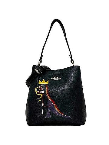 Coach Coach 2-way Shoulder Bag, Basquiat C6073, Leather, Black, Women's, Dinosaur Embroidery Print (view 1)