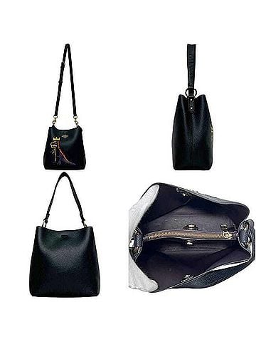 Coach Coach 2-way Shoulder Bag, Basquiat C6073, Leather, Black, Women's, Dinosaur Embroidery Print (view 2)