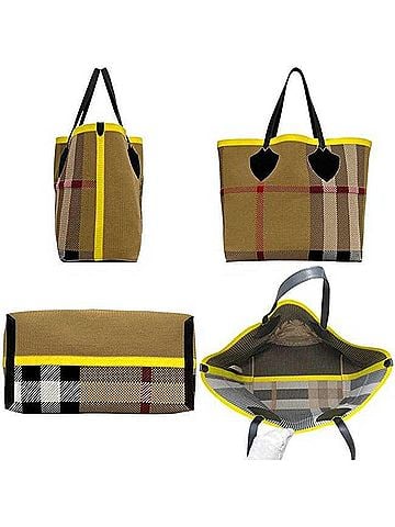 Burberry Burberry Giant Tote Check Bag 8006521 BURBERRY Fabric Beige Women's (view 2)