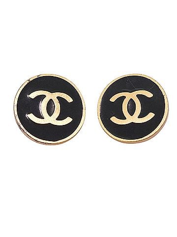 Chanel Chanel Earrings, Coco Mark Circle, GP Plated, Gold, Black, Women's, P3561608 (view 1)