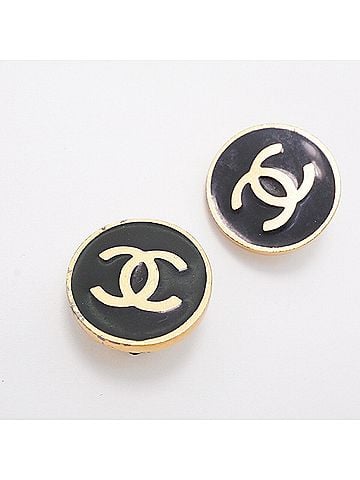 Chanel Chanel Earrings, Coco Mark Circle, GP Plated, Gold, Black, Women's, P3561608 (view 2)
