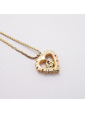 Christian Dior Christian Dior Necklace, Heart Motif, GP Plated, Rhinestone, Gold, Women's (view 2)