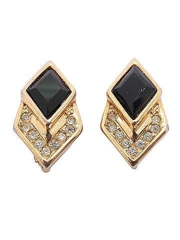 Christian Dior Christian Dior Earrings, GP Plated, Rhinestone, Gold, Black, Women's (view 1)