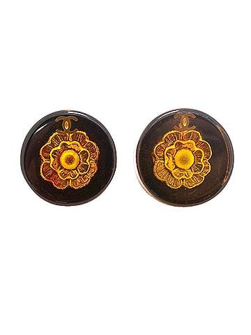 Chanel Chanel earrings, Coco Mark, Camellia, Circle, GP plated, Gold, Black, Women's. (view 1)
