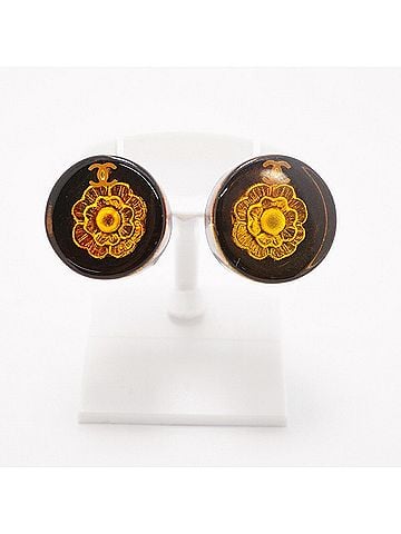 Chanel Chanel earrings, Coco Mark, Camellia, Circle, GP plated, Gold, Black, Women's. (view 2)