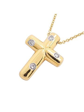 Tiffany & Co. Tiffany &amp; Co. Dots Cross Necklace, 4PD (4 Diamonds), 18K Yellow Gold, Women's, P3584390 (view 1)