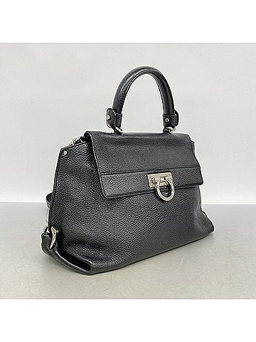 Salvatore Ferragamo Salvatore Ferragamo Gancini Leather Handbag, Black, 2-way Bag for Women (view 2)
