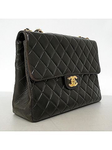 Chanel Chanel Shoulder Bag, Large Matelassé, Double Chain, Lambskin, Black, Women's (view 2)