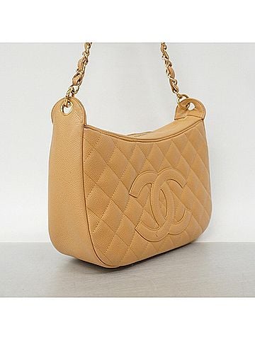 Chanel Chanel Matelassé Chain Shoulder Bag, Caviar Leather, Beige/Champagne, Women's (view 2)