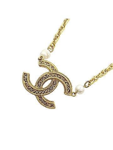 Chanel Chanel Necklace, Coco Mark, GP Plated, Faux Pearl, Gold, Women's (view 1)