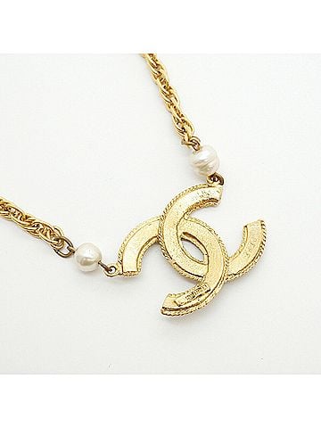 Chanel Chanel Necklace, Coco Mark, GP Plated, Faux Pearl, Gold, Women's (view 2)