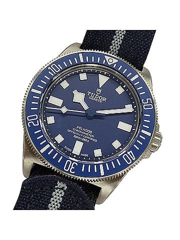 Tudor Tudor Pelagos FXD 25707B 24 Men's Automatic Watch, Titanium, Fabric Strap, Silver &amp; Blue. (view 1)