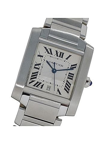 Cartier Cartier Tank Française LM Date Automatic Watch for Men, Stainless Steel (SS) W51002Q3, Silver/Ivory (view 1)