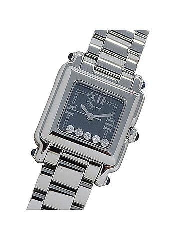 Chopard Chopard Happy Sport Square 5P Diamond Quartz Watch for Women, Stainless Steel (SS), Size 27, Model 8893-23, Silver/Black (view 1)