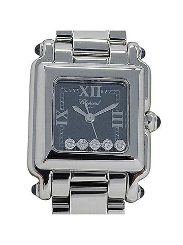 Chopard Chopard Happy Sport Square 5P Diamond Quartz Watch for Women, Stainless Steel (SS), Size 27, Model 8893-23, Silver/Black (view 2)