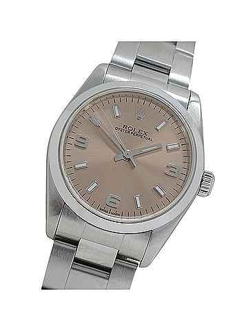 Rolex Rolex Oyster Perpetual 77080 F-serial watch, boys' size, brand name, automatic winding, stainless steel (SS), silver, pink. (view 1)