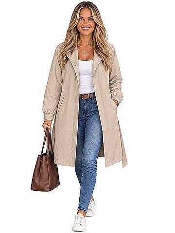 London Fog All-weather coat, beige, belted, embroidered, removable liner, lightweight, button front Raincoat (view 1)