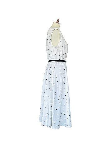 Liz Claiborne Calvin Klein Elegant White Polka Dot Dress Casual Dress (view 2)
