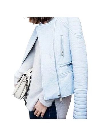 Zara Pastel blue faux leather moto jacket Jacket (view 2)