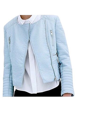 Zara Pastel blue faux leather moto jacket Jacket (view 1)