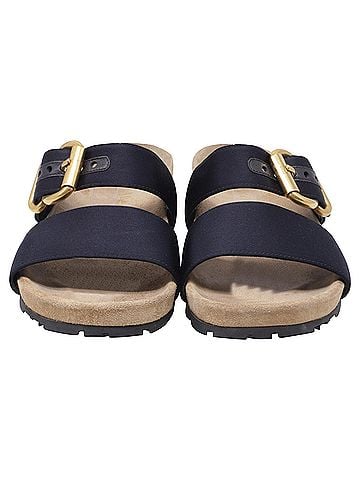 Prada Prada Double-Strap Slide Sandals in Black Satin (view 2)