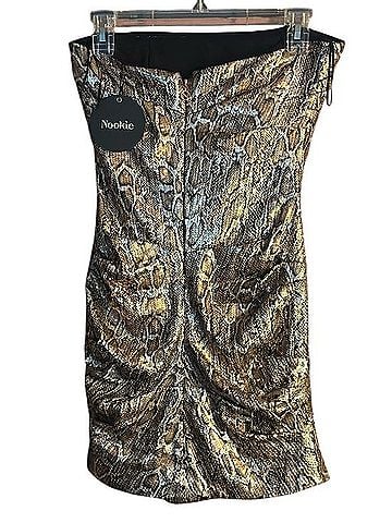 Nookie Strapless Brown Snakeprint Ruched Mini Dress Casual Dress (view 2)